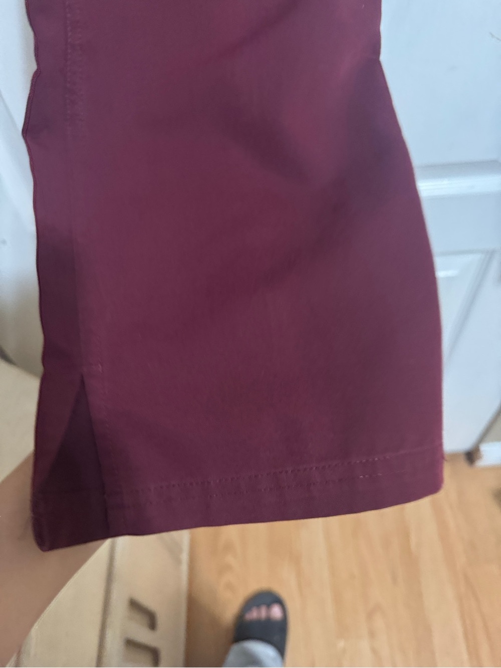 Figs Wide Leg Scrub Pants in Burgundy with Gray Drawstrings - Picture 5 of 6